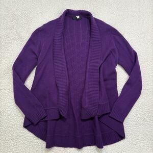 Forte 100% Cashmere Open Cardigan‎ Sweater Womens M Draped Shawl Collar Purple